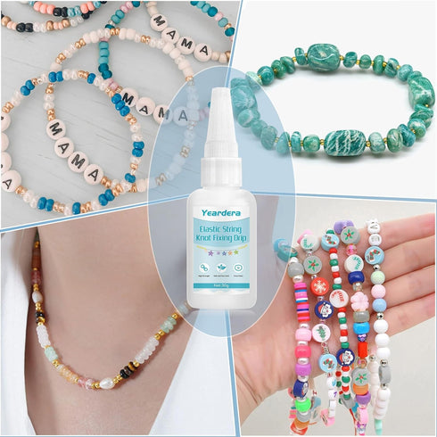 Bracelet String Professional Elastic String Kont Fixing Drip 60g, Clear Bracelet Glue, Keep Stretchy Bracelet String Stay Perfectly Tied for Clay ...