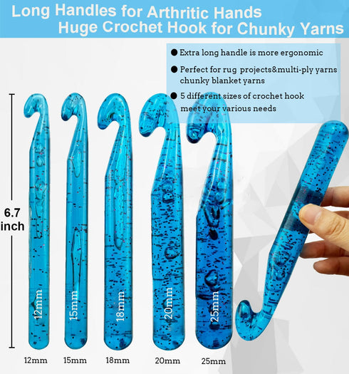 Weabetfu 25mm Large Crochet Hook,Huge Crochet Hooks for Chunky Yarn,Ergonomic Knitting Giant Crochet Hooks,Big Crochet Hooks for Knitting Yarn Car...
