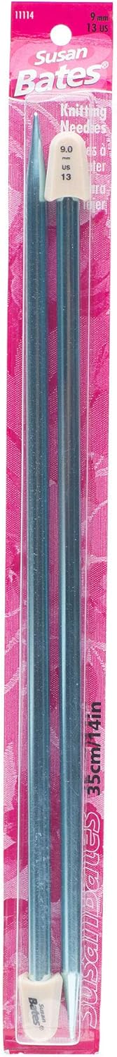 Susan Bates 11114-13 14-Inch Silvalume Single Point Knitting Needle, 9mm, Blue......