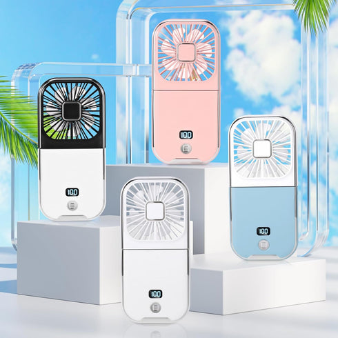 Portable Handheld Fan, Mini Cute Neck Personal Fan with Phone Holder, 3000mAh Rechargeable Power Bank?Small Desk Fan for Home Office Outdoor Trave...