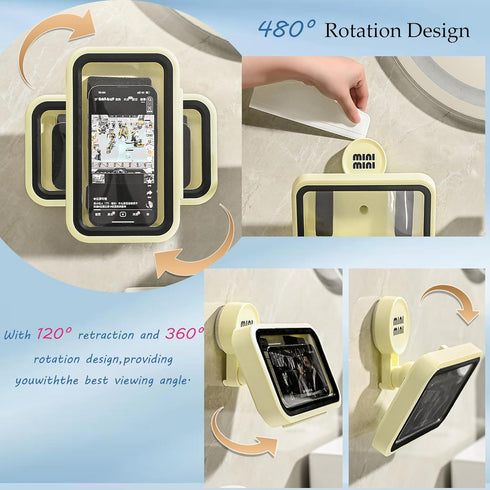 ?480° Rotation·Retractable Adjustment? Waterproof Shower Phone Holder - Bathroom Wall Phone Mount Stand, Anti-Fog Water Proof Case for 4-7" Phones...