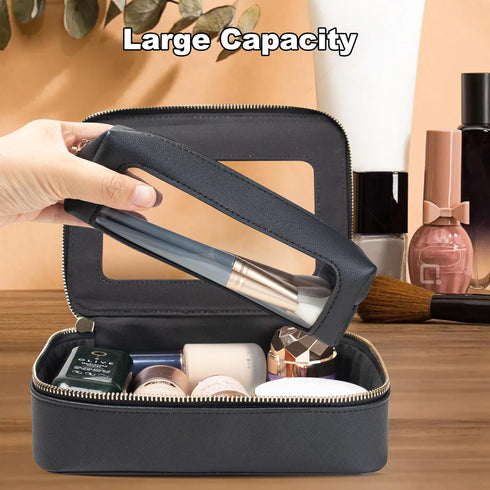 Clear Makeup Bag with Small Clear Makeup Pouch,TSA Approved Travel Cosmetic Bag with Zippers and Handle,Double Sides Clear Toiletry Bag for Women,...