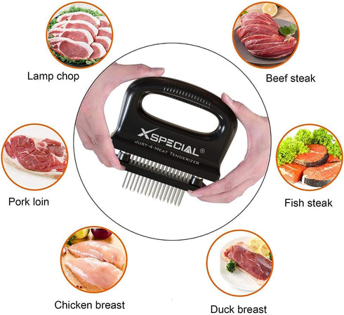 DELUXE MEAT TENDERIZER TOOL 48-BLADE | Turn Tough Cuts into Family Favorites | Professional-Grade Stainless Steel Needle | Unlock Restaurant-Quali...