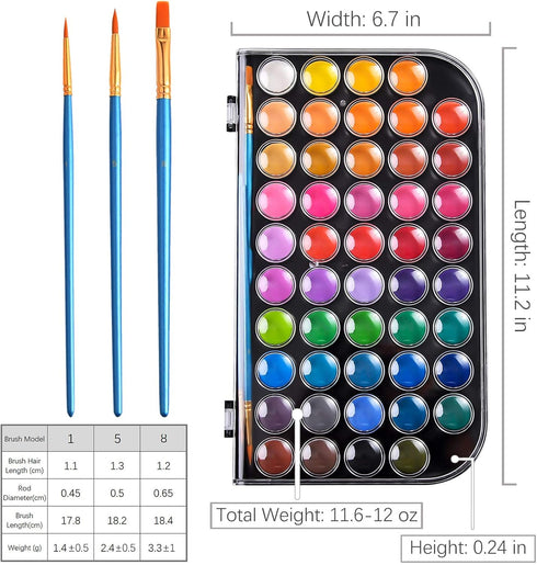 Upgraded 48 Colors Washable Watercolor Paint Set with 3 Brushes and Palette, Non-toxic Paints Sets for Kids, Adults, Beginners Artists, Make Your ...