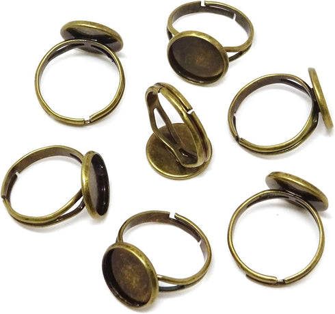 Honbay 20PCS 12mm Adjustable Finger Ring Blank Bases Round Finger Ring Trays (Bronze)...