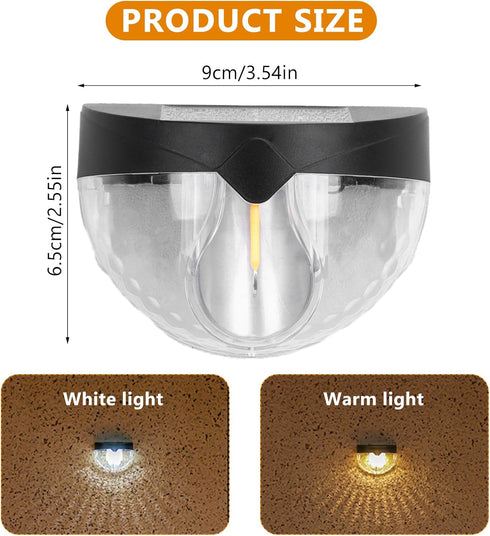 Houkiper Solar Fence Lights, Led Solar Powered Outdoor Wall Light, 2 Pack Solar Lights Outdoor Waterproof IP65 Warm White Lights for Garden Courty...