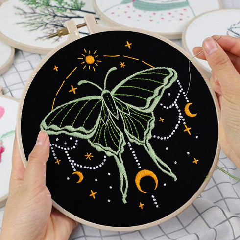Louise Maelys 3 Set Tarot Embroidery Kits for Beginners with Moon Butterfly dragonfly and moth pattern,Adults Starter Cross Stitch Kit DIY Needlep...