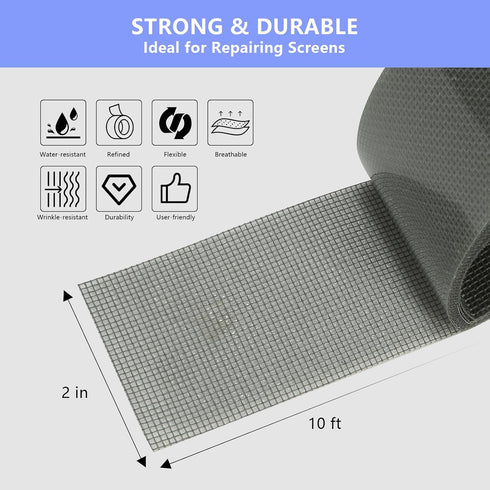 Screen Repair Tape Window Screen Repair Kit 3-Layer Strong Adhesive 2"×180" (15FT) Screen Door Patch Repair Kit for Windows or Doors Fiberglass Sc...