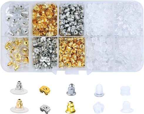 1080pcs Earring Backs, Safety Back Pads backstops Stopper, Clear Rubber Bullet Shape Butterfly Plastic Secure Earring kit (10styles)...