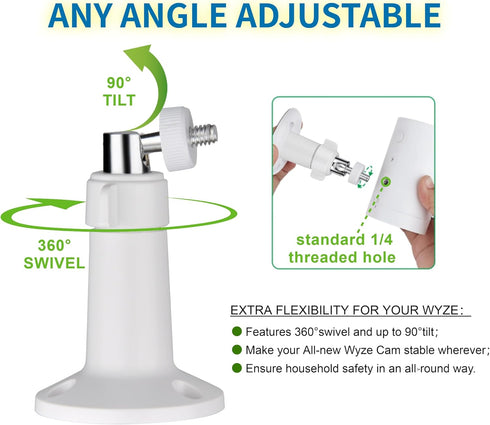 2 Pack Wall Mount for Wyze Cam Pan V3 & Wyze Cam V4/V3 & Wyze Cam Outdoor/Indoor,360 Degree Swivel Adjustable for Wyze Outdoor Indoor Camera Syste...