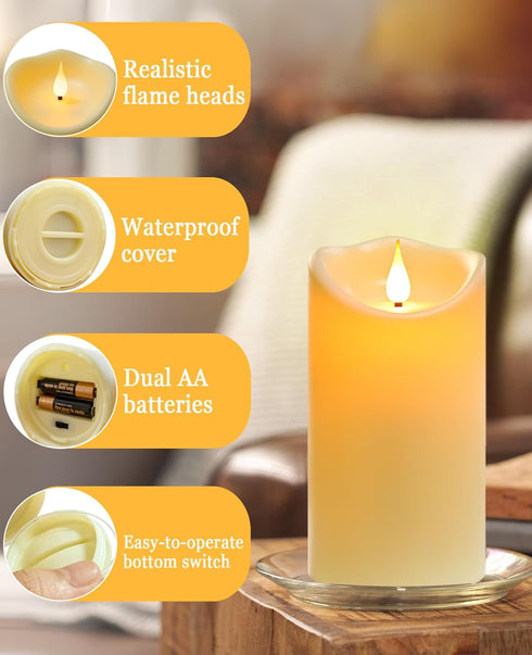 Waterproof Flameless Candle with Remote Control Timer Outdoor LED Pillar Candles Height 6'' Diameter 3.15 '' Candle Set of 2...