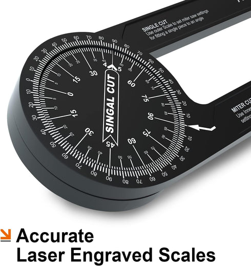 Mecurate Aluminum Miter Saw Protractor, 7.3-Inch Angle Finder Featuring Precision Laser Engraved Scales Woodworking Lightning Measure Tool with 36...