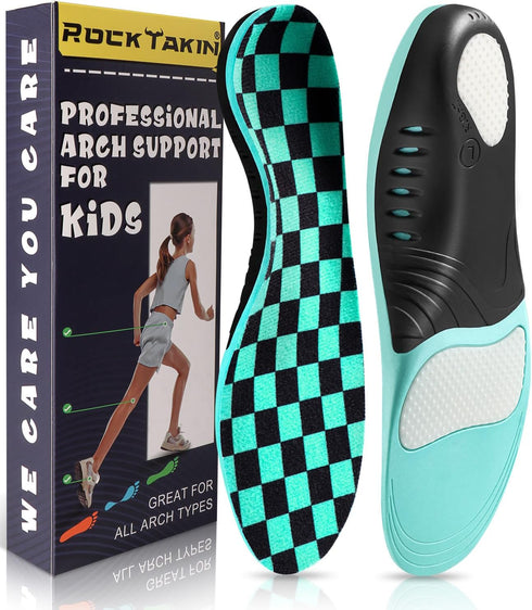 ROCKTAKIN Kids Arch Support Shoe Insoles, Plantar Fasciitis Orthotics Inserts Strong Support for Children's High Arch, Flatfoot Pain Relief, Postu...