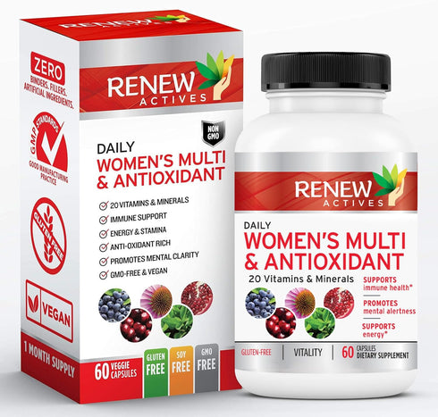 Renew Actives Women's Multi-Vitamin & Antioxidant: Daily Health Supplement for Woman- 20 Vitamins & Minerals - 60 Capsules...