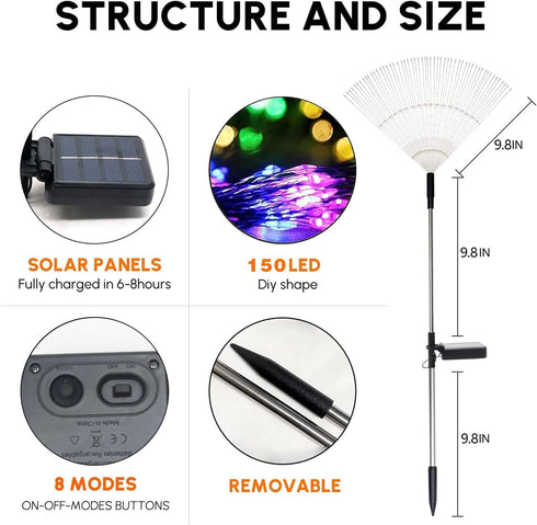 2 Pack Solar Firework Lights, 150 Led 8 Modes Solar Garden Lights for Outside, Water Proofing Led Sparkler Lights, Solar Outdoor Decorative Stake ...