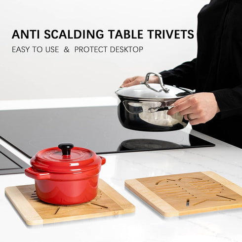 4pcs Bamboo Trivets for Hot Dishes, 6x6 inch Fish-Shaped Wood Hot Pads for Countertops and Kitchen, Decorative Trivets for Hot Pots and Pan, Versa...