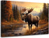 GLOKAKA Nature Moose Wall Art Landscape Moose in the River Wall Decor Print Painting Wilderness Animal Retro Poster for Office Home Bedroom Kitche...
