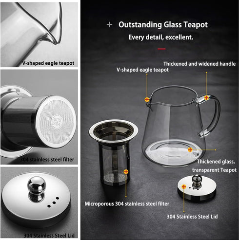 Glass Teapot (32oz/950ml) MJZQCD with Removable Stainless Steel Infuser,Glass Tea Pot transparent Stovetop tea Kettle,Blooming and Loose Leaf Tea ...