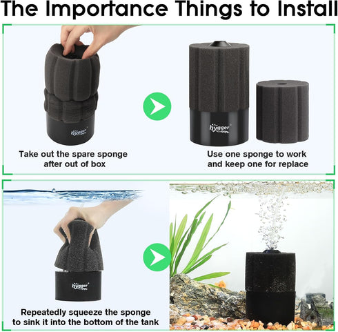hygger Aquarium Sponge Filter 55-125 Gallon Fish Tank Filter for Breeding Fry Shrimp Snails Betta Air-Powered Filter with Reusable Biochemical Bal...