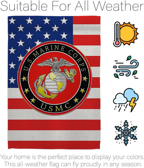 USMC Semper Fi Marine Corps Flag Armed Forces Double-Sided Lawn Decoration Gift House Garden Yard Banner United State American Military Veteran, 1...