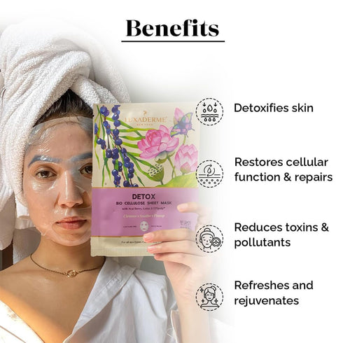 LuxaDerme Detox Bio Cellulose Face Mask, Moisturizing and Brightening Skincare Face Mask, Korean Sheet Masks for Glass Skin with Acai Berry, CoQ10...