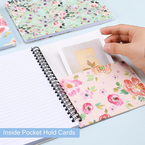 Spiral Notebook 5×7 Inch, 4 Pack Small Writing Journals College Ruled Hardcover Floral Notebook for School Supplies Studio Girls Women, Inner Pock...