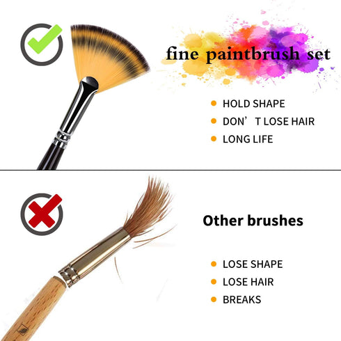 Artist Fan Paint Brushes Set 6pcs - Golden Maple Soft Anti-Shedding Nylon Hair Wood Long Handle Paint Brush Set for Acrylic Watercolor Oil Gouche ...