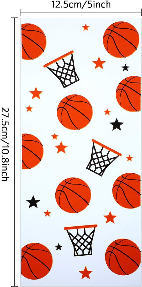Blulu 100 Pieces Basketball Party Treat Bags Plastic Basketball Theme Candy Goodie Bags with 100 Pack Gold Twist Ties for Sports Team Party Favors...