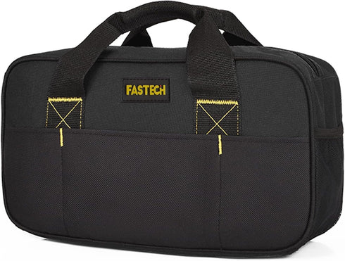 14 Inch Small Tool Bag,Wide Mouth Tool Tote Bag,Waterproof Tool Organizer Bag,Electricians Repairman Tools Tote Bag Double Fabric Storage Bag (Bla...