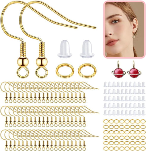 925 Sterling Silver Earring Hooks Hypoallergenic, 100Pcs Ear Wires Fish Hooks Earrings for DIY Jewelry Making with Jump Rings and Clear Rubber Ear...
