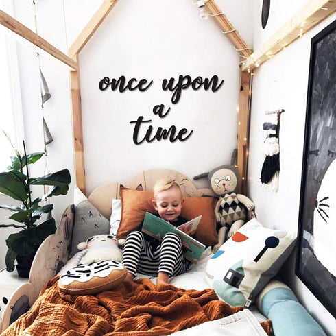 Huray Rayho Once Upon a Time Wood Sign Nursery Wall Decor Words Art Hanging Decor for family Bookshelf, Reading Nook, Daycare, Classroom - Baby Sh...
