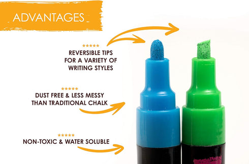 4-Pack White Erasable Chalk Markers - Non-Toxic, Water-Based, Reversible Tips For Kids & Adults, Glass & Chalkboards...