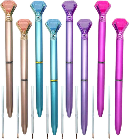 Diamond Crystal Ballpoint Pens in Bulk Retractable Ballpoint Pen Office Supplies Gifts for Bridal Shower Girls' Birthday Party Blue Ink- 8 Count...