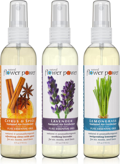 Air Freshener Spray | Lemongrass, Lavender, Citrus & Spice | 4 Fl Oz | Pack of 3 | Scented w/ Pure Essential Oils | Plant-Based Odor Eliminator | ...