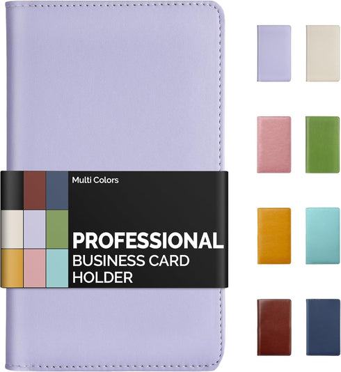 Sooez Leather Professional Business Card Book Holder Organizer, 240 Card Capacity PU Name Card Credit Cards Booklet (Purple)...