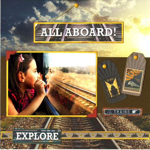 Reminisce All Aboard Collection Scrapbook Kit Paper Crafts, Multi Color Palette 12x12 inches...