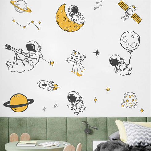 ROFARSO Wall Stickers Astronaut Planet Outer Space Stars DIY Vinyl Removable Large Wall Decals Art Decorations Decor for Kids Boys Bedroom Living ...