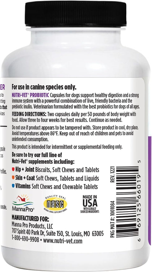 Nutri-Vet Probiotics Capsules for Dogs | Supports Digestive Health | For All Size Dogs | Promotes Healthy Immune System | Vet Formulated | 60 Coun...