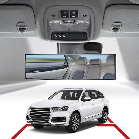 Car Rearview Mirror, 12 Inch Anti-Glare Panoramic Convex Rear View Mirror, Automotive Interior Extended Clip-on Wide Angle Rearview Mirror, Univer...