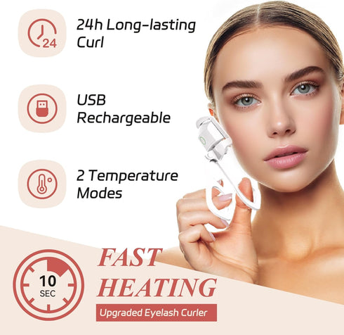 Heated Eyelash Curler,Electric Heated Lash Curler Rechargeable, 2 Heating Modes with Sensing Heating Silicone Pad, Portable Handheld Makeup Tools ...