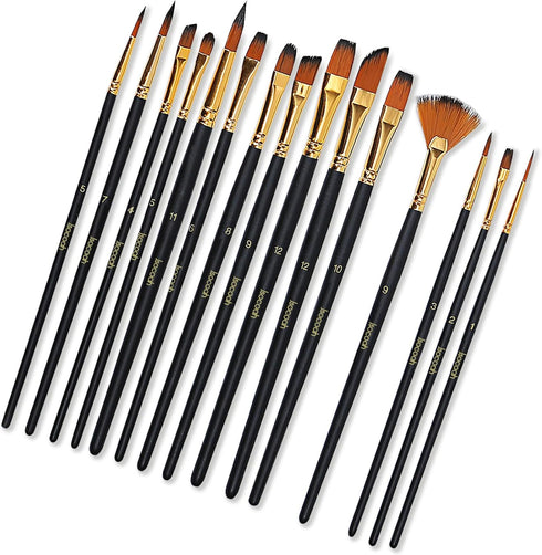 Acrylic Paint Brushes Set 15 Pieces, Nylon Bristle Paintbrushes for Acrylic Painting, Oil and Watercolor Brushes for Body Face Rock Canvas Miniatu...