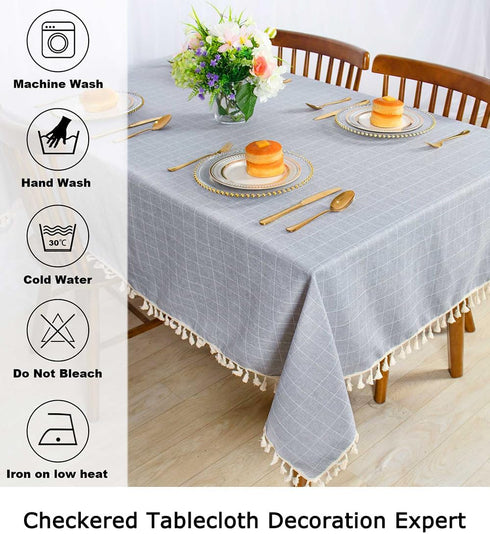 ShinyBeauty Embroidered Tablecloth - Premium Cotton Linen Farmhouse Decor for Kitchen/Dining Table, 55"x55", Grey Solid with Handmade Tassel Trim ...