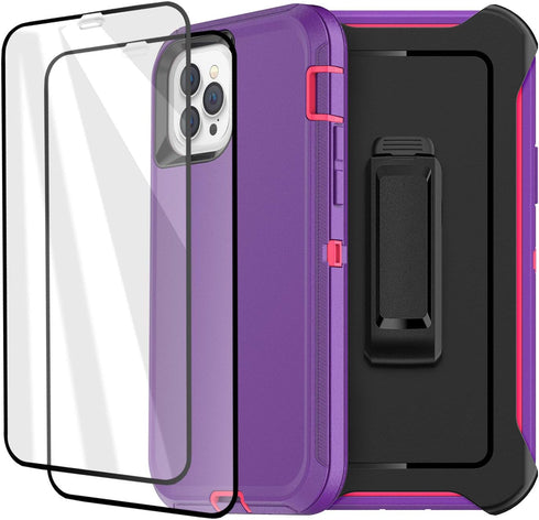 Defense iPhone 12 Case iPhone 12 Pro Case with Two Screen Protector Layer Rugged Heavy Duty Cases for iPhone 12/ iPhone Pro,6.1 inch 2020 (Light P...