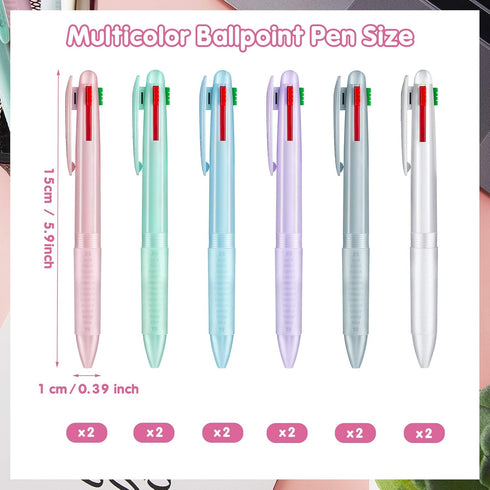 12 Pieces Multicolor Ballpoint Pen 4-Color Retractable Ballpoint Pen 0.5 mm Fine Point Ballpoint Pen for Planner Journaling Writing, 6 Shell Color...