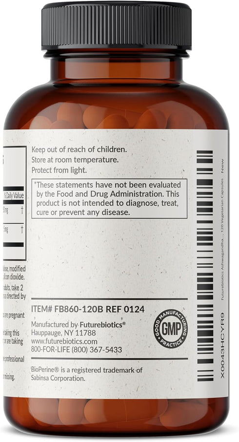 Futurebiotics Ashwagandha Extra Strength Stress & Mood Support with BioPerine - Non GMO Formula, 120 Vegetarian Capsules...