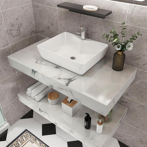 White Marble Wallpaper Peel and Stick 16"×78.7" Granite Modern Contact Paper Texture White with Black Glossy Removable Waterproof Self Adhesive Vi...