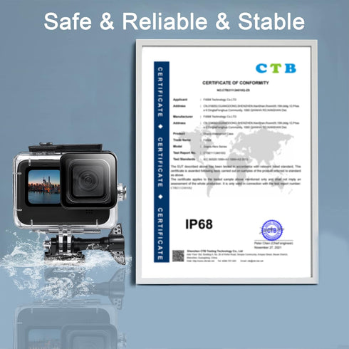 FitStill 60M/196FT Waterproof Case for Go Pro Hero12 Black/Hero11 Black/Hero10 Black/Hero9 Black,Protective Underwater Diving Housing Shell with A...