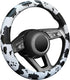 Leather Steering Wheel Cover, Universal 15 inch Breathable Anti-Slip Car Cow Steering Wheel Cover for Women Men, Black&White...