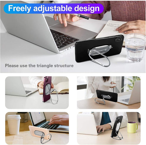 Foldable Cell Phone Stand for Desk, Adjustable Cellphone Ring Holder Finger Kickstand for Office Desktop & Magnetic Car Mount, Rotatable Multi-Ang...