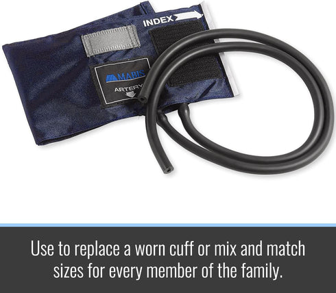 MABIS Sphygmomanometer Blood Pressure Replacement Cuff and Two-Tube Bladder, Adult Size, Blue...